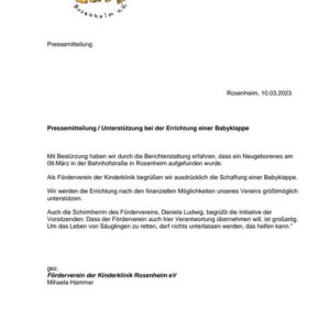 Pressemeldung Babyklappe Pressemeldung Babyklappe